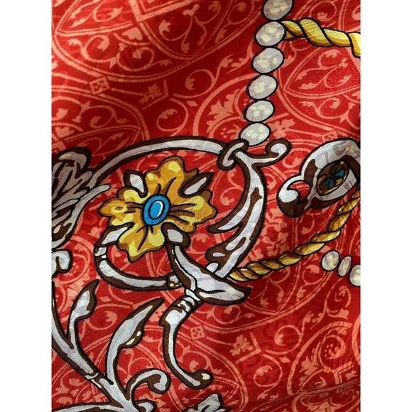 Diane Freis Silk Midi Dress Red Pearl Print 3/4 Sleeve V Neck Elastic Wa… - Picture 5 of 7